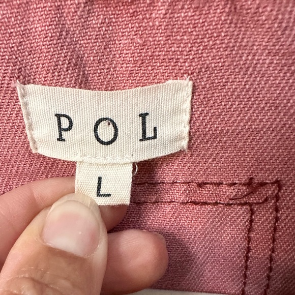 POL Women's Denim Shacket/Jacket Pink with Animal Print Sleeves and Pocket - Picture 5 of 7